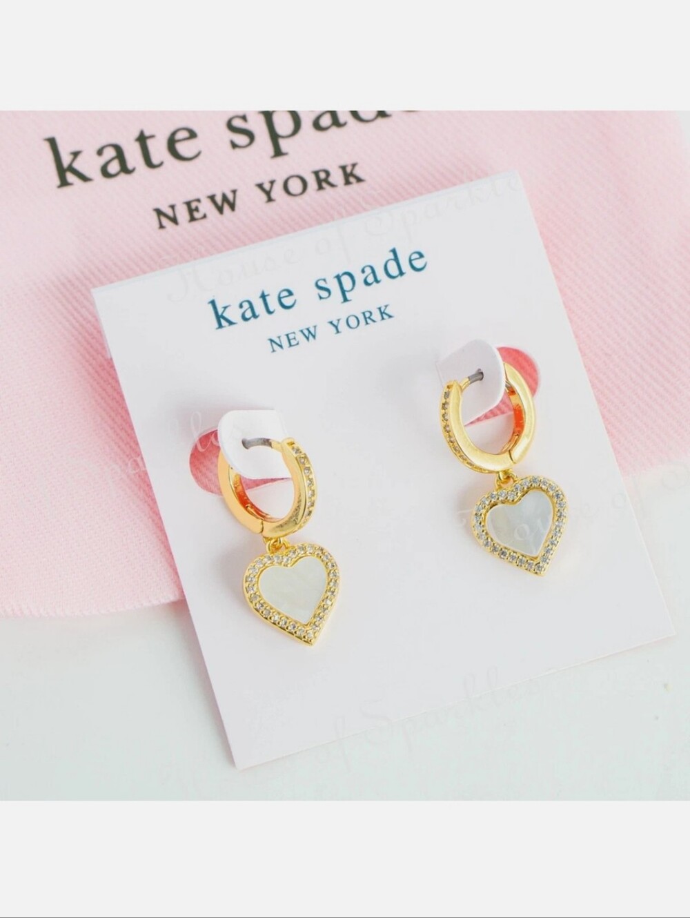 Kate Spade Take Heart Huggie Hoops Gold-plated Design Pave Crystals Pearl Heart